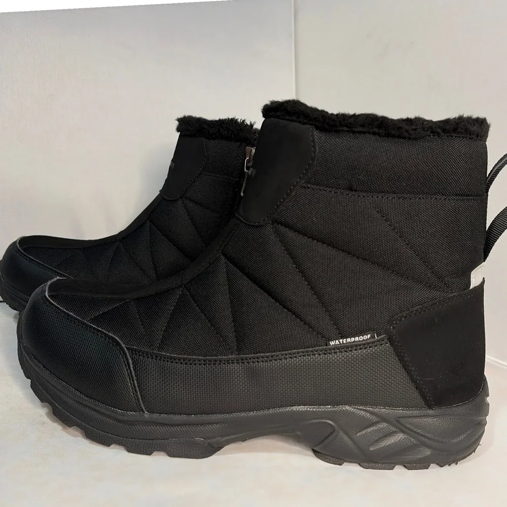 Silent Care Mens Waterproof Snow Boots Black Faux Fur Lined Side Zip SW-2021 11